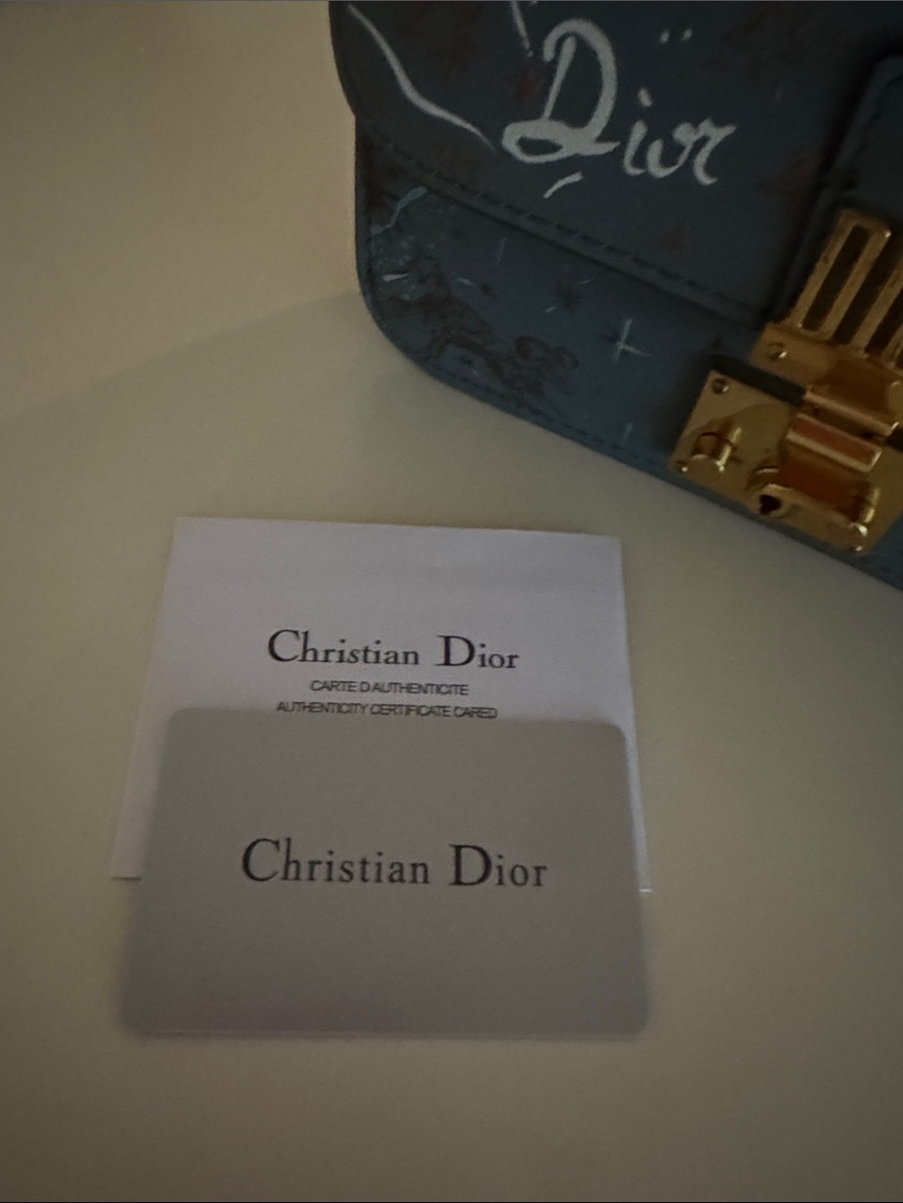 Dior Gray-Blue Leather Crossbody Bag with Gold Chain - Picture 4 of 4